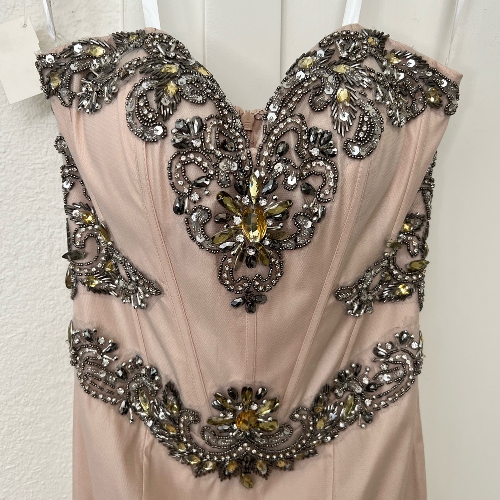 NWT Terani Fitted Corset Bust Cocktail Dress - Nude Size 0